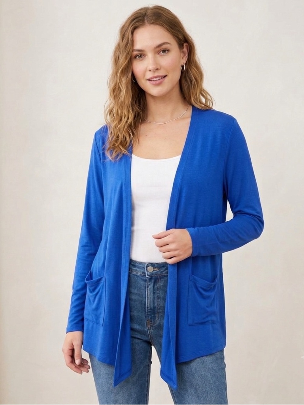 TownCat Open-Front Cobalt Blue Lightweight Women's Knit Cardigan, Size Large